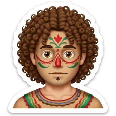 painted face mexican theme, curly hair, male, white sticker