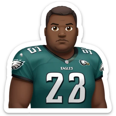 Cartoon portrait of a large man with a dark complexion and a Philadelphia Eagles jersey sticker