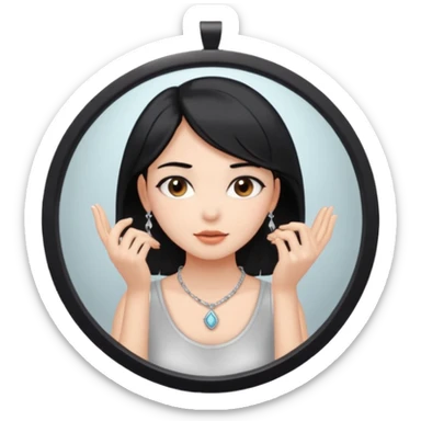 A girl with black hair, brown eyes and fair skin talking to herself in a mirror sticker