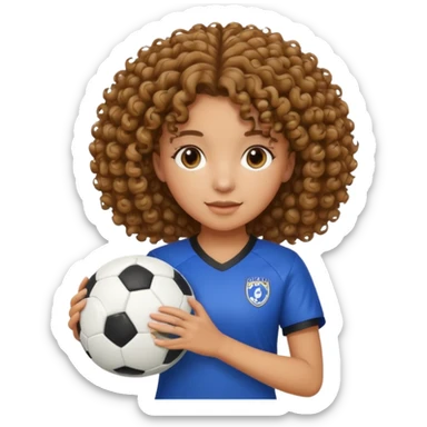 Chica con cabello rizado y con una pelota de futbol en las manos sticker