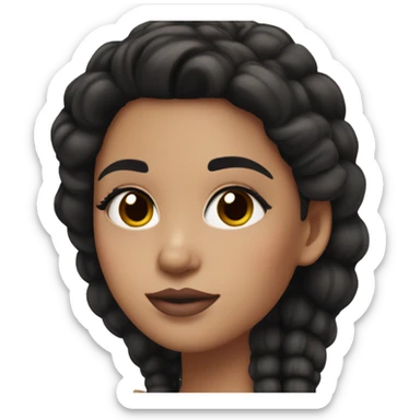 hispanic girl with light skin tone and black hair with big lashes and brown lips and pink blush and makeup sticker