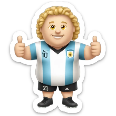 obese white man play soccer. argentina uniform. Thumbs up  sticker