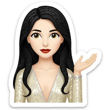 Tom "Conchita" Neuwirth with long black hair, ivory sequin outfit sticker