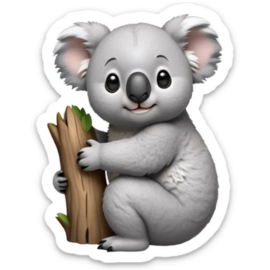cinematic-koala-realistic-full-body-clinging-emoji,-round-plump-frame-clasped-to-a-gum-tree-branch,-soft-grey-fur-textured-and-fluffy,-oversized-fluffy-ears-twitching-slightly,-dark-expressive-eyes-peering-sleepily,-clawed-paws-gripping-bark-firmly,-simplified-yet-realistic-focused-features,-highly-detailed,-glowing-with-a-gentle-warmth sticker