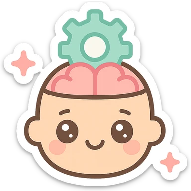 reboot mind emoji, cute, big eyes, cheerful kawaii style, no text sticker
