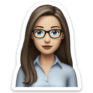 CHyper Realistic pale elegant classy model, straight shoulder length brunette, glasses and blue eyes  sticker