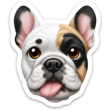 Frenchie with one eye with black patches of fur around eye area and one eR sticker