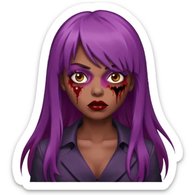 vampira gótica parda zumbi de cabelo longo e vermelho quase roxo e franja e roupa com decote e batom preto sticker