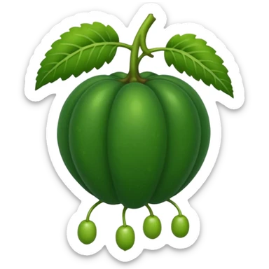 Un fruto verde oscuro con puntos verdes más oscuros Y con patas redondas y con un tallo con forma de C sticker