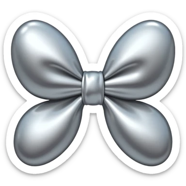 A cute bow emoji made of polished silver chrome, smooth rounded loops, glossy metallic surface, soft mirror reflections, subtle highlights, minimal and adorable proportions, iOS emoji style, centered composition, clean white background, soft studio lighting, no text, no outline, ultra high quality sticker