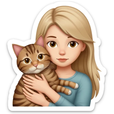 tabby cat cuddles white girl with medium long hair human sticker