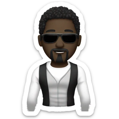 A rap singer, with white skin, a black face mask, a white dress, and a white vest. Male sticker