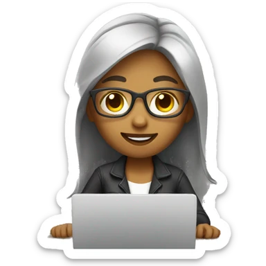 a girl working on laptop doing editing sticker