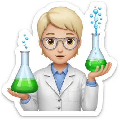 A person in a white coat is experimenting with chemicals. sticker