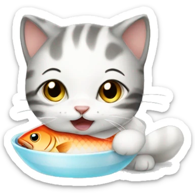 Cute baby cat eating a fish sticker