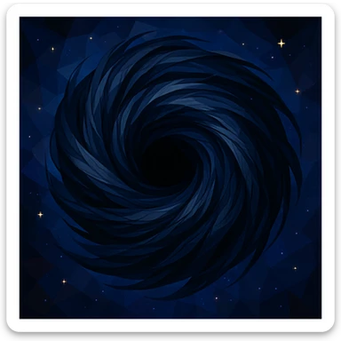 a black hole made of swirling hair, cosmic and mysterious, with strands forming a spiral, low-poly polygonal illustration style, cosmic and mysterious sticker