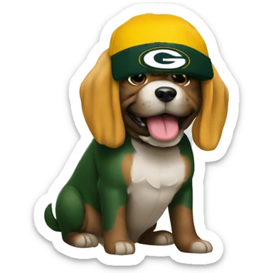 Dog wearing Green Bay packers  sticker