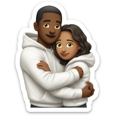 An emoji of a man wearing a white hoodie, standing next to his sister. He is hugging her warmly, showing a close sibling bond sticker