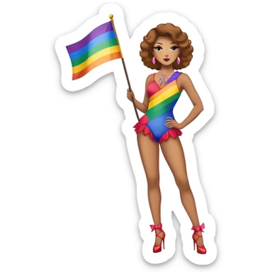 burlesque dancer with pride flag full height sticker