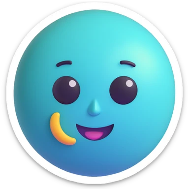 Uranus planet emoji with a face, electric and chaotic energy, blue-green color, rings, expressive features showing surprise or excitement, representing unexpected change and unconventional thinking sticker