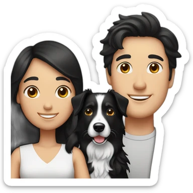 Family  man, long black hair woman and smallblack border collie sticker