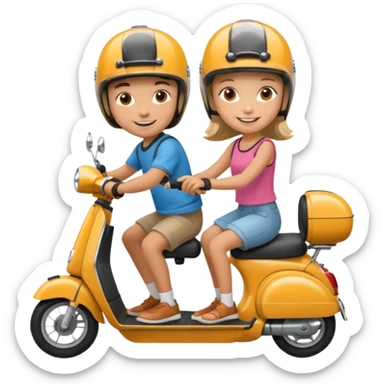 Un garçon et une fille sur une trottinette sticker