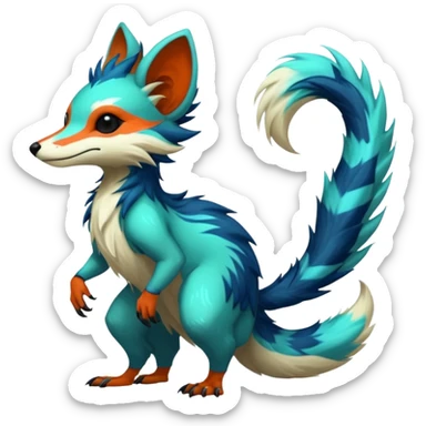 Cool randomly colored colorful furry anthropomorphic fantasy-Vernid-creature by LiLaiRa with a long tufted tail with edgy markings (full body) sticker