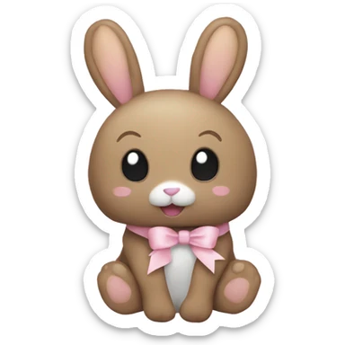 Pastel brown stuffed animal plushie with pastel pink ribbon on one of the bunnies ears sticker