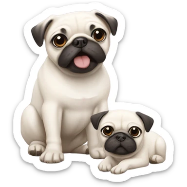 two white pugs, an adult and a baby sticker