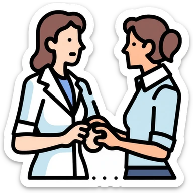 Female bank teller in uniform helping a customer sticker