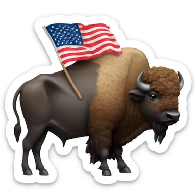 a buffalo with an american flag sticker