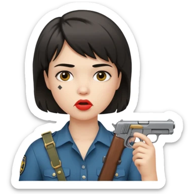 short hair girl with mullet putting gun in her mouth sticker