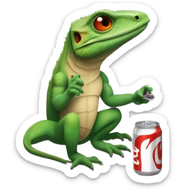lizard hugging a cig with a diet coke can in the background sticker