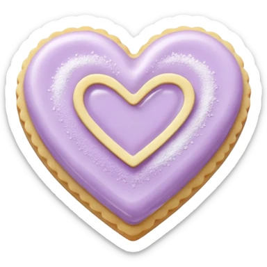 Realistic shortbread cookie in the shape of a heart with pale lilac color jelly middle filling and sprinkled powder sugar on top. sticker