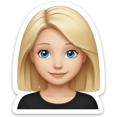 a new character a girl with shoulder length blonde hair wearing black clothes and wearing a cheeky smile she has blue eyes sticker