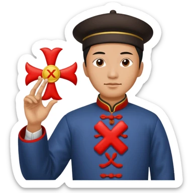 qing empire man holding a red x to a non-qing empire man sticker