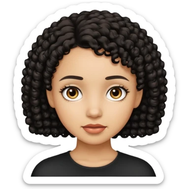 Light skin girl with black very shurt curly hair, brown eyes sticker