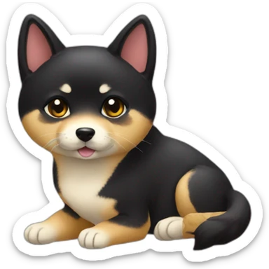 lovely shibainu & black cat sticker