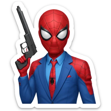 spiderman holding a gun to the side of his temple sticker