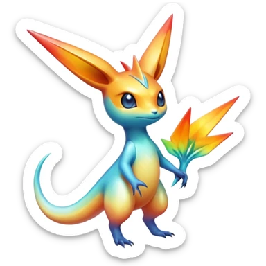 Colorful Shiny Exotic Victini-Salandit-Aurorus-Fakémon-hybrid-creature (full body)  sticker