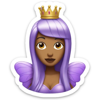 A purple butterfly with a gold crown and a Nicki Minaj face sticker