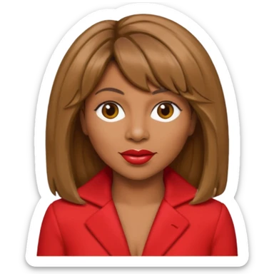 Tina Turner with long light brown hair, red outfit sticker