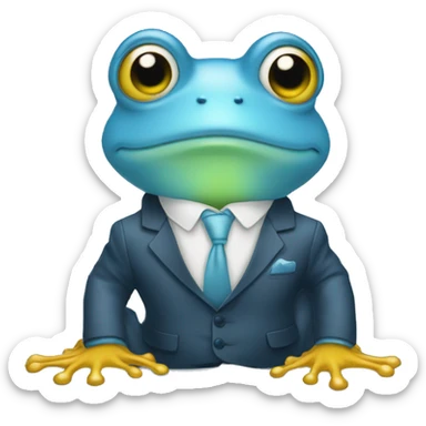 baby blue frog wearing a suit sipping a late sticker