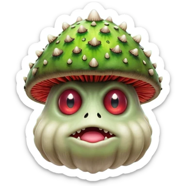 poisonous mushroom king monster portrait, head and shoulders only, giant toxic mushroom crown head, glowing green spore aura, animal-like eyes, thick fungal body texture, 3D cartoon, mobile game icon style, clean background, no text, no watermark

 sticker