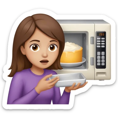 brown haired brown eyed girl eating a microwave  sticker