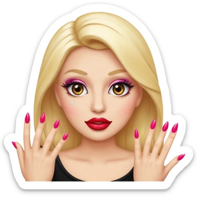 glamorous emoji with fake nails, long lashes, big lips, and full makeup sticker
