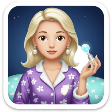 Clean girl aesthetic emoticons, apply skincare products, pearl earrings, glowing skin, pajamas, soft lighting sticker