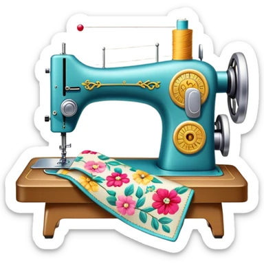 sewing machine with fabric, fashion manufacturing theme sticker