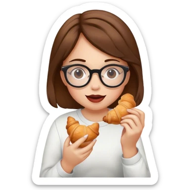 Girl with brown hair, with glasses is eating a croissant  sticker