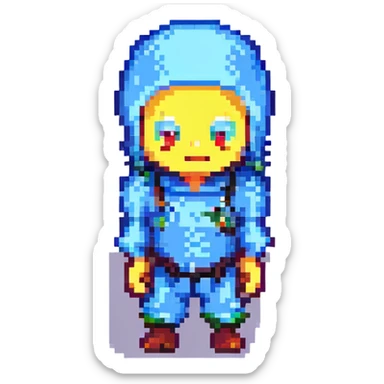 Recep İvedik as a pixel art sprite, comical pose, bold colors sticker